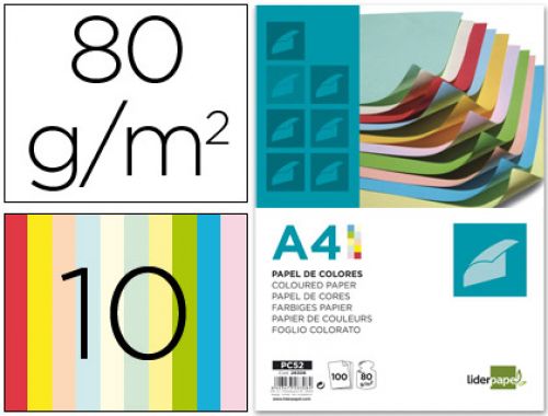Papel de cor liderpapel din a4 80 gr embalagem de 100 folhas 10 cores x 10 folhas , Liderpapel , 28308 , 8423473283084